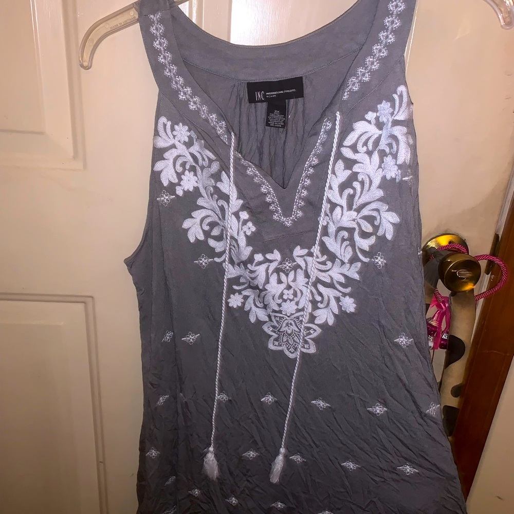 INC embellished gray tank with white embellishment
